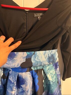 Jessica Howard Black Top with Blue Floral Print Skirt